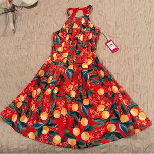 Vince Camuto Red Halter Sundress with Orange & Green Fruit Print